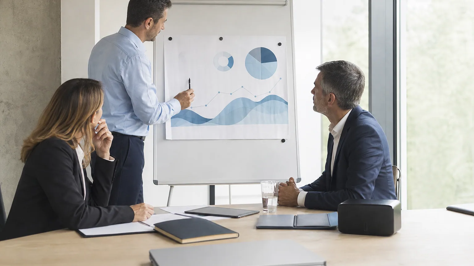 Équipe en réunion dans un bureau moderne, illustrant une solution de stockage en nuage pour entreprises.