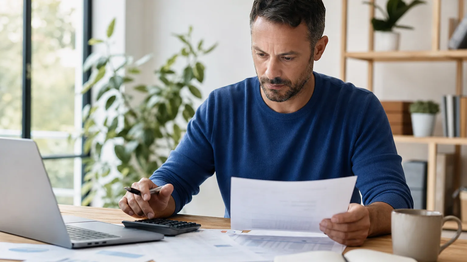 Micro-entrepreneur examinant un relevé de revenus fonciers et un avis d'imposition sur une table de bureau