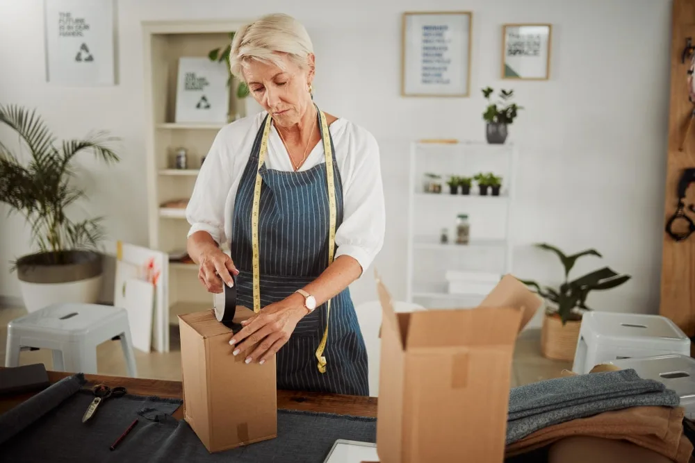 Entrepreneur seul travaillant sur un ordinateur portable, avec des documents administratifs et un téléphone sur une table